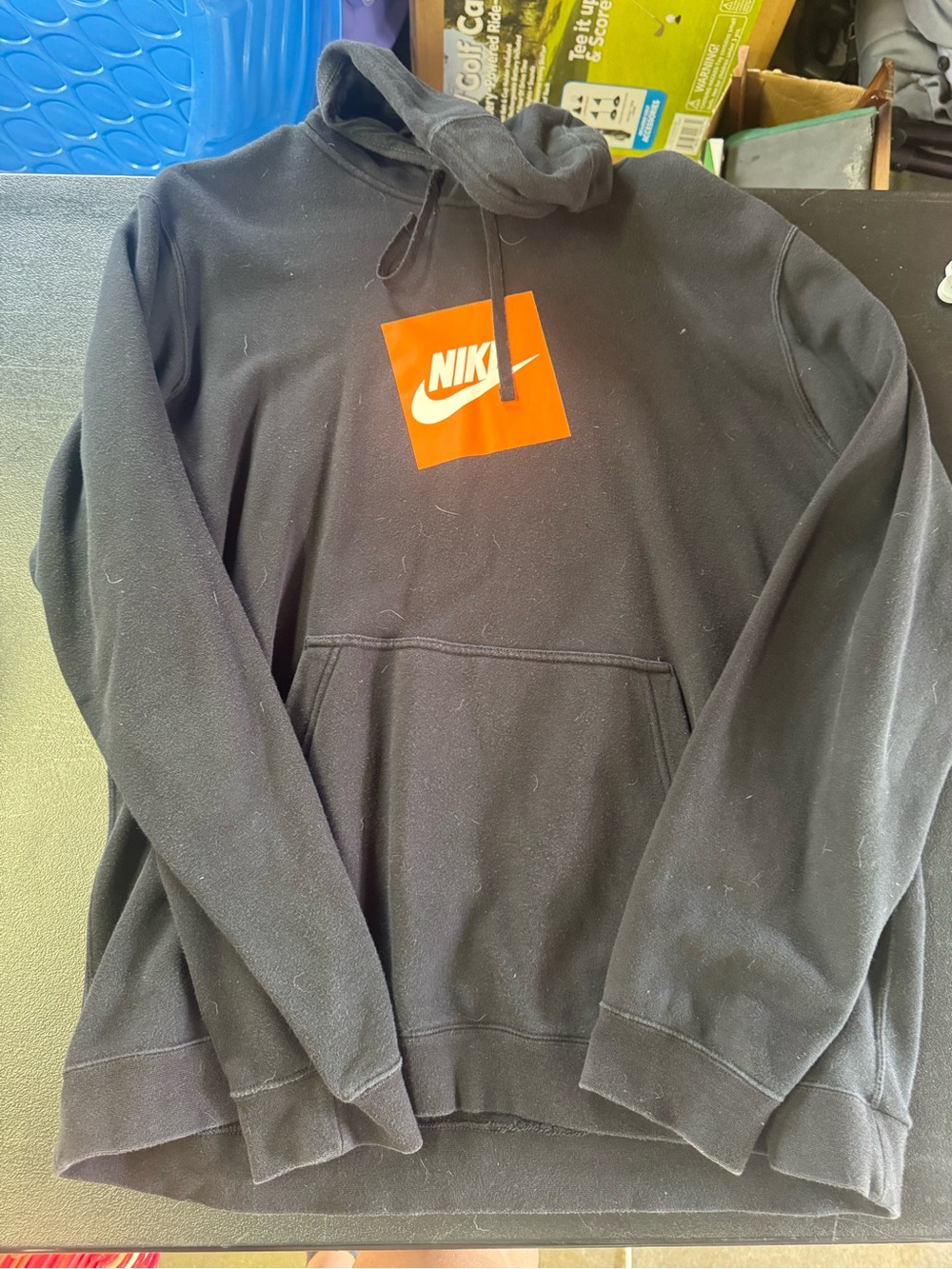 Nike Black Hoodie with Orange Logo Square